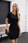Valiamcep Bodycon Dress for Women Summer Scoop Neck Short Sleeve Ribbed Casual Sexy Bodycon Mini Dress Black M