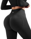 SUUKSESS Women 2 Piece Workout Sets Hidden Scrunch Hip Lifting Seamless Leggings Long Sleeve Yoga Crop Tops High Waisted Yoga Pants Tracksuits (Black, M)