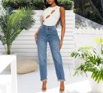 BessCops Boyfriend Stretchy Jeans for Women Mom High Waisted Trendy Denim Jeans