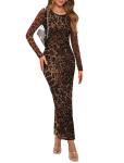 Fall Spring Dresses for Women Sexy Cocktail Formal Wedding Guest Party Club Date Night Vacation Concert Outfits Animal Cheetah Leopard Print Long Sleeve Bodycon Maxi Dress M