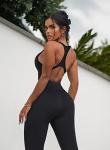 OLCHEE Womens Workout Jumpsuits Seamless Yoga Gym Bodycon Rompers Sexy Racerback Tummy Control Padded Bra Unitard - Black Small