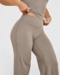 OQQ Yoga Pants Women High Waist Stretch Casual Soft Straight Leg Bottoms Taupe