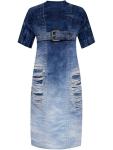 SUZONANA Plus Size Dresses for Women Casual Denim Print V Neck Short Sleeve Maxi Dress Trendy Jean Ripped Streetwear Long Curvy Fashion Party Sundress