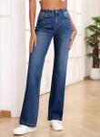 Sidefeel Women's Straight Leg Jeans High Waisted Stretchy Elastic Waist Trendy Wide Leg Denim Pants Dark Blue Size 12