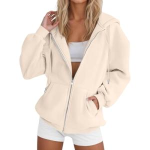 Barnrae Sweatshirt For Women Zip Up Hoodies Clothing Going Out Outfits Cropped Workout Clothes Fall Clothing Womens Clothes 2025 Streetwear Hoodies Plus Size Tops For Curvy Women Cropped (Beige-XXL)