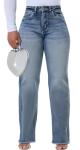 ZonJie Light Blue Jeans for Women High Waist Wide Leg Distressed Raw Hem Destroyed Straight Leg Stretchy Denim Pants,3058 Light Blue_Small