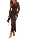 Fall Spring Dresses for Women Sexy Cocktail Formal Wedding Guest Party Club Date Night Vacation Concert Outfits Animal Cheetah Leopard Print Long Sleeve Bodycon Maxi Dress M