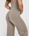 OQQ Yoga Pants Women High Waist Stretch Casual Soft Straight Leg Bottoms Taupe