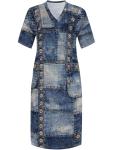 SUZONANA Plus Size Dresses for Women Casual Denim Print V Neck Short Sleeve Maxi Dress Trendy Jean Ripped Streetwear Long Curvy Fashion Party Sundress