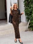 Fall Spring Dresses for Women Sexy Cocktail Formal Wedding Guest Party Club Date Night Vacation Concert Outfits Animal Cheetah Leopard Print Long Sleeve Bodycon Maxi Dress M
