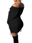 GOKATOSAU Women's Sexy Casual Off Shoulder Long Sleeve Lace Up Loose Club Mini Dress Black