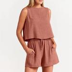 Womens 2 Piece Outfits Trendy Shorts Sets Summer Crew Neck Sleeveless Tank Top and Bottom Matching Beach Vacation Clothes Plus Size Pant Suits for Curvy Women Loungewear Set Summer Reds Xxl