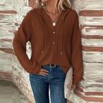 Sweatshirts For Women Button Down V-neck Waffle Knit Graphic Hoodies Streetwear Solid Fall Tops Curvy Drawstring Long Sleeve Pullover Travel Clothes Soft