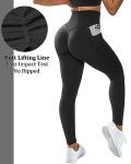 OMKAGI Women Scrunch Butt Lifting Leggings with Pockets Compression High Waisted Gym Workout Leggings(M,Black)