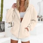 Barnrae Sweatshirt For Women Zip Up Hoodies Clothing Going Out Outfits Cropped Workout Clothes Fall Clothing Womens Clothes 2025 Streetwear Hoodies Plus Size Tops For Curvy Women Cropped (Beige-XXL)