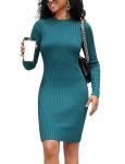 Rocorose Long Sleeve Dresses for Women 2025 Body Hugging Sexy Chic Bodycon Knitted Dresses Aqua Blue XL