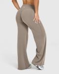 OQQ Yoga Pants Women High Waist Stretch Casual Soft Straight Leg Bottoms Taupe