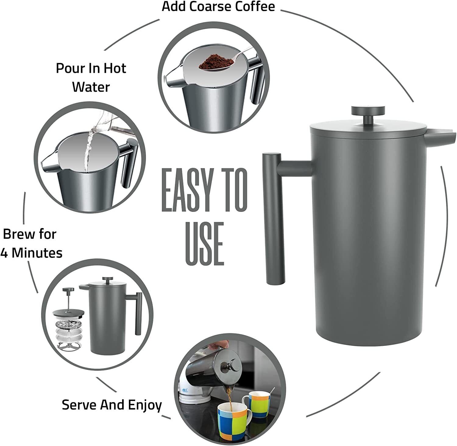 Stainless Steel French Press Coffee Maker with Filters