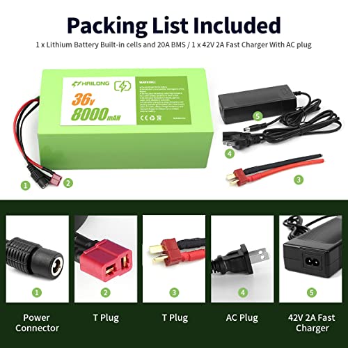 H HAILONG 36V 8Ah Lithium Ebike Battery with Charger