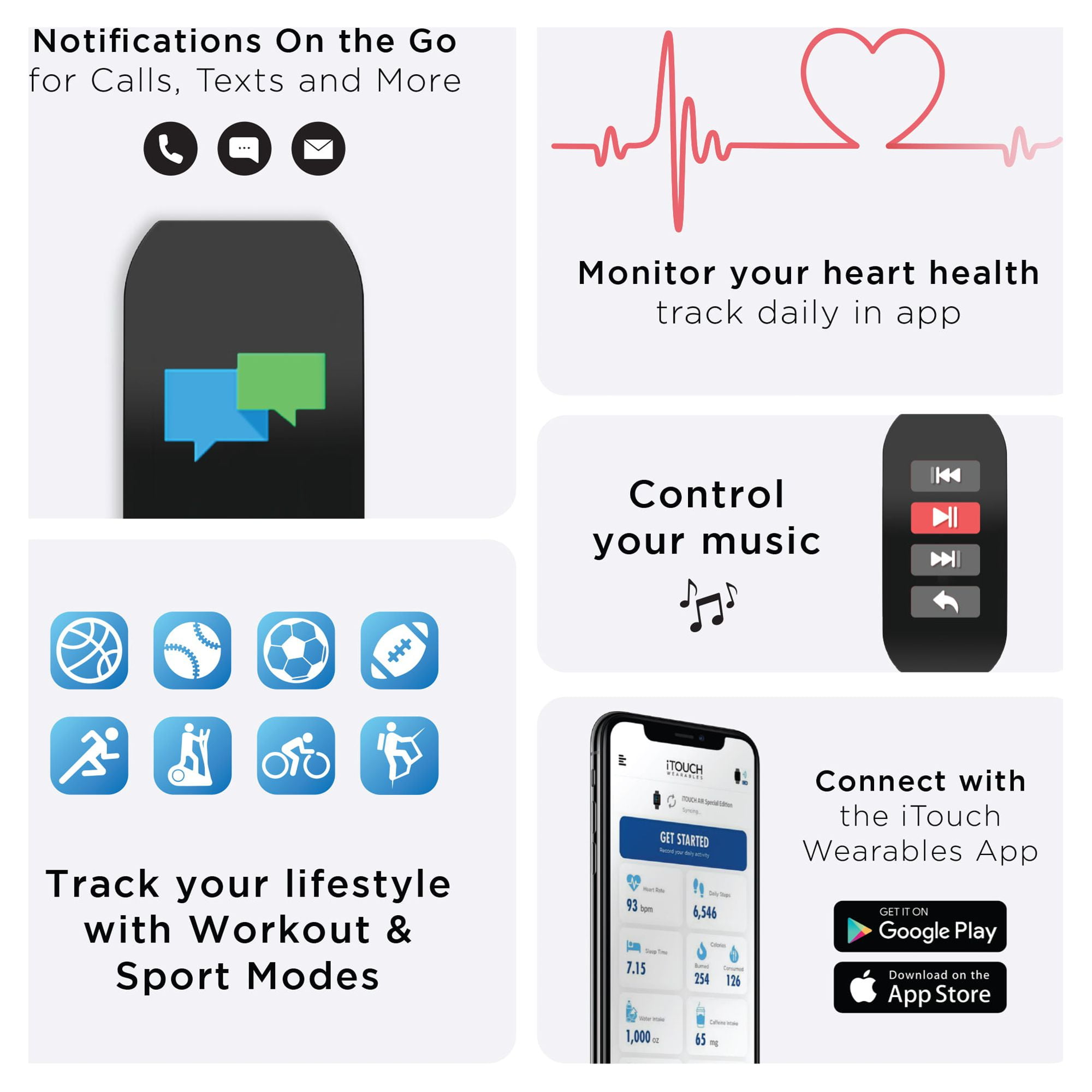 Itech Active Smartwatch Tracker for iOS & Android