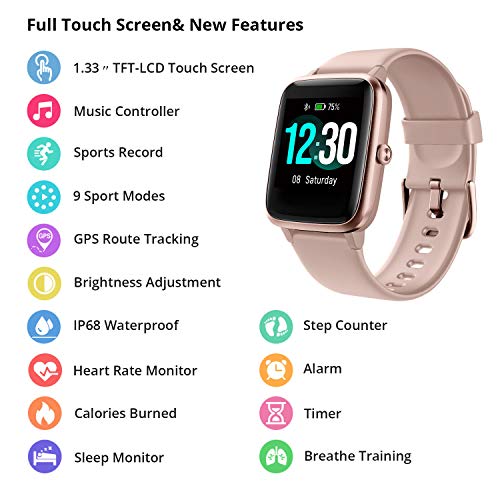 Fitpolo Pink Fitness Tracker with Heart Rate Monitor