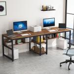 Tribesigns Rustic Double Desk with Bookshelf