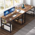 Tribesigns Rustic Double Desk with Bookshelf