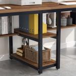 Tribesigns Rustic Double Desk with Bookshelf