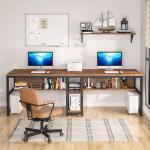 Tribesigns Rustic Double Desk with Bookshelf