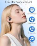 AI Translation Earbuds Real Time 164 Languages 80H Playtime Translator Ear Buds Audifonos Traductores Inglés Español Wireless Earphones Bluetooth AI Headphone for Travel Meeting Learning K08 Black