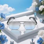 Smart Bluetooth Sunglasses, AI Translation, Wireless Music Audio, Hands-Free Calls, Voice Control, UV Protection (Blue)