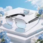 Smart Bluetooth Sunglasses, AI Translation, Wireless Music Audio, Hands-Free Calls, Voice Control, UV Protection (Blue)