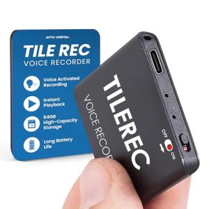 TileRec Voice Activated Recorder with Playback – 64GB Digital Audio Recorder, Metal Case, USB-C & 1100 Hours MP3 Recording – Mini Portable Audio Recording Device for Meetings & Interviews