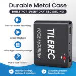 TileRec Voice Activated Recorder with Playback – 64GB Digital Audio Recorder, Metal Case, USB-C & 1100 Hours MP3 Recording – Mini Portable Audio Recording Device for Meetings & Interviews