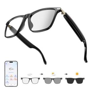 Shovira AI Translation Smart Glasses Pro with 138 Languages, Bluetooth Glasses Compatible with ChatGPT, Photochromic Lens with Open-Ear Speakers for Men Women, for Travel, Business, Driving