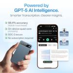 LIMU AI Voice Recorder Pro with App Control - 60h Battery, 64GB Metal AI Note Taking Device - GPT 5 Translation, Summaries & Mind Maps (125 Languages), 400 Min/Month - Digital Audio Recording Device