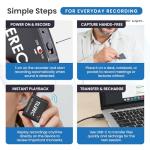 TileRec Voice Activated Recorder with Playback – 64GB Digital Audio Recorder, Metal Case, USB-C & 1100 Hours MP3 Recording – Mini Portable Audio Recording Device for Meetings & Interviews