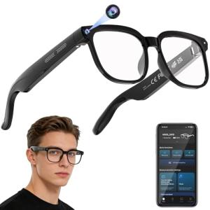 AI Smart Glasses with Camera, 4K HD Video & Photo Capture, Real-Time Translation, Recording Glasses with AI Assistant, Open-Ear Audio, Object Recognition, Bluetooth, for Travel (Transparent Lens)