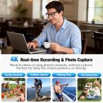 AI Smart Glasses with Camera, 4K HD Video & Photo Capture, Real-Time Translation, Recording Glasses with AI Assistant, Open-Ear Audio, Object Recognition, Bluetooth, for Travel (Transparent Lens)