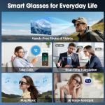 AI Smart Glasses with Camera, 8MP 4K/1080P Video Recording Glasses, Real-Time Translation, AI Voice Assistant & Object Recognition, Open-Ear Audio, Photochromic UV400 Lenses for Travel & Business