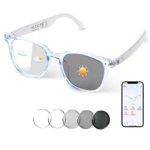 AI Smart Glasses, Bluetooth Translation Glasses for Men Women, Smart Audio Sunglasses with Real Time Translation(160+Languages), Photochromic Lenses, Music Blue Light Glasses for Travel Business-Blue
