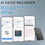 AI Voice Recorder Free Chat GPT-4o AI Hours, Wireless Transcription Device, Speech to Text, Smart AI Note Taking Assistant. 59 Language Translator, AI Transcribe & Summarize Lectures, Meetings, Calls