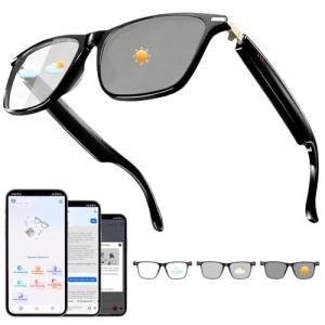 HAIXINDA AI Smart Glasses, Support 160+ Languages, Real-Time Translation via APP, Wearable Tech Bluetooth Glasses with Speakers, Color-Change Lenses, AI Translation Glasses for Travel Meeting Trade