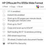 HP OfficeJet Pro 9720e Wide Format Wireless All-in-One Color Inkjet Printer, Print, scan, Copy, ADF, Duplex Printing Best for Office, 3 Month Instant Ink Trial Included, AI-Enabled (53N95A)
