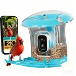 Smart Bird Feeder with Camera, Solar Powered 3 L Capacity, 2K HD AI Identify Bird Species, Weatherproof Auto Video Recording, Real-Time Alerts, Ideal Gift for Tech Lovers and Parents (Blue)