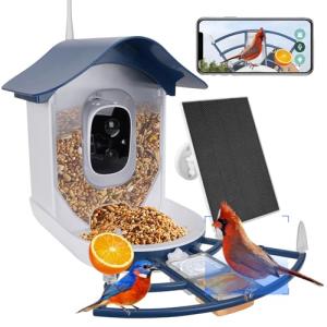 Smart Bird Feeder with Camera Solar Powered,AI Identify Bird Species,2K HD Video Live Auto Capture for Outdoor Backyard,Birdwatching,Ideal Gifts for Family Birds Lover(Dark Blue)