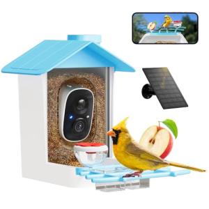 juzjuly Smart Bird Feeder with Camera - Solar Powered Birdfeeder Cam 2K HD AI Smart Identify Bird Species, Instant Arrival Alerts，Auto Record BirdVideo, Two-Way Audio, Gift for Birds Lover