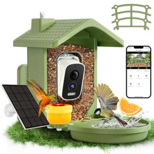 Smart Bird Feeder with Camera Solar Powered, AI Birds Species Identification, 2.5K HD Video Bird House with Camera for Outside, Weatherproof Design Ideal Gifts for Christmas, Bird Lovers, Green