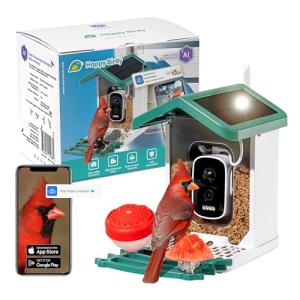 Happy Birdy Smart Bird Feeder with Camera - 2.5K HD Video, Wild Bird Feeder with Wall Mount & Pole Strap Kit, Free AI App IDs 10K+ Birds, Solar Power Panels, Infrared Night Vision, Weatherproof IP67