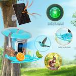 Smart Bird Feeder with Camera, Solar Powered 3 L Capacity, 2K HD AI Identify Bird Species, Weatherproof Auto Video Recording, Real-Time Alerts, Ideal Gift for Tech Lovers and Parents (Blue)